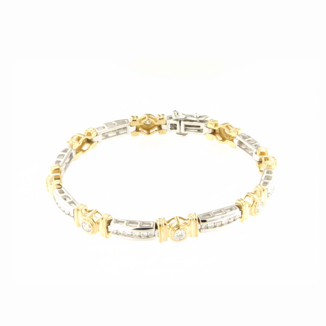 14K Gold Women’s Diamond Link Bracelet, 2.00ct Round Natural Stones, Two-Tone Finish