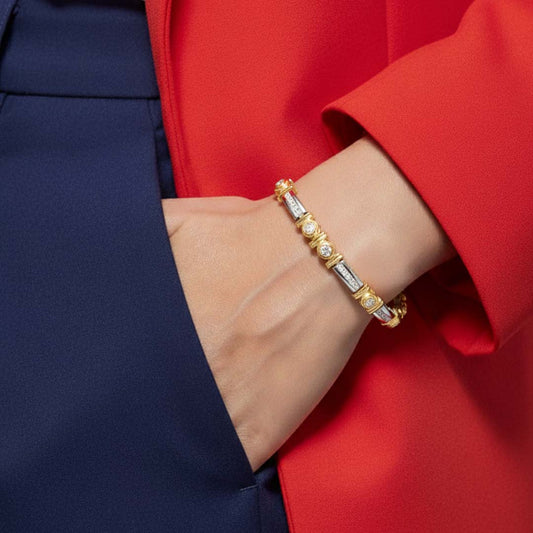 14K Gold Women’s Diamond Link Bracelet, 2.00ct Round Natural Stones, Two-Tone Finish