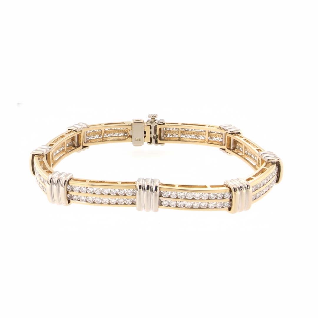 14K Gold Diamond Bracelet for Women, 4.00ct Double-Row, Two-Tone Elegant Design