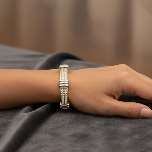 14K Gold Diamond Bracelet for Women, 4.00ct Double-Row, Two-Tone Elegant Design