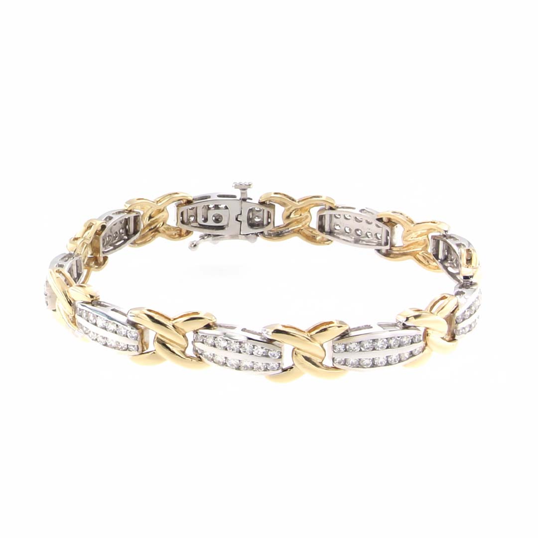 Stunning 14K Two-Tone Gold Ladies’ Bracelet with 3.00ct Diamond “X” Link Design