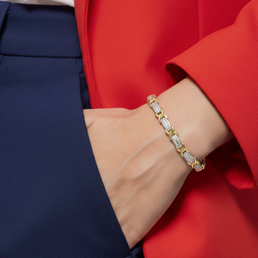 Stunning 14K Two-Tone Gold Ladies’ Bracelet with 3.00ct Diamond “X” Link Design