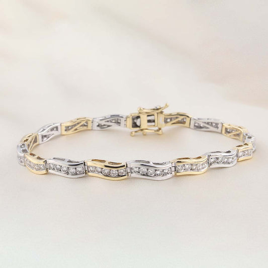 14K Two-Tone Gold Diamond Wave-Link Bracelet – 2.00 Carats of Natural Brilliance