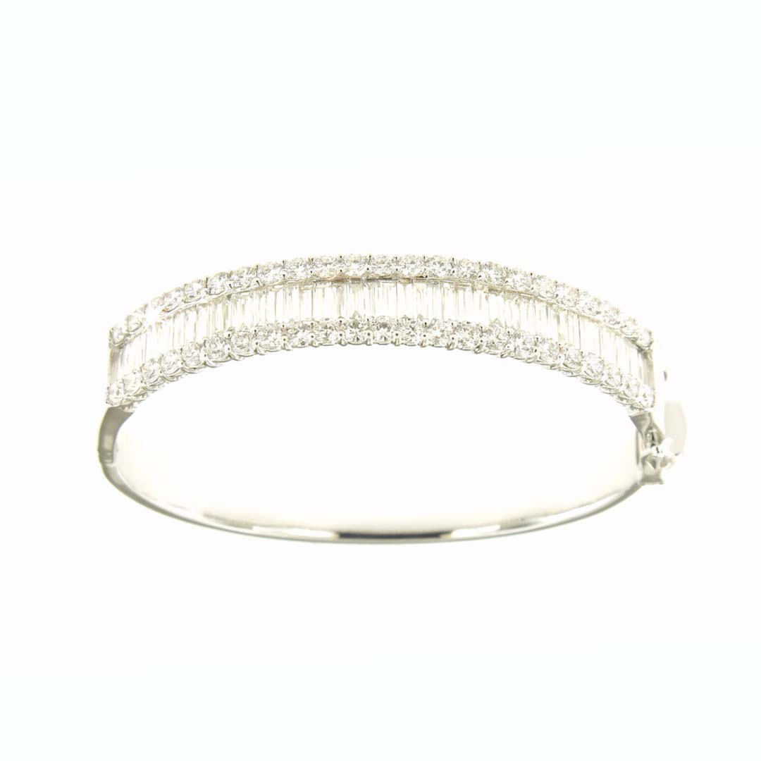 14K Solid Gold Diamond Bangle Featuring 5.50ct of Baguette & Round Diamonds