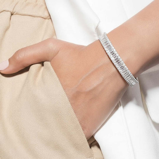 14K Solid Gold Diamond Bangle Featuring 5.50ct of Baguette & Round Diamonds