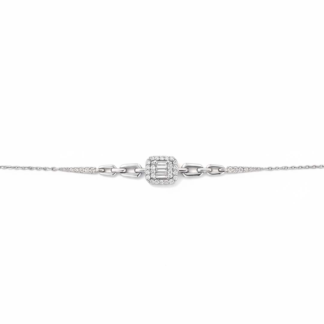 18K Gold Diamond Bracelet for Women, 0.42ct Round-Cut Cluster, Modern Links