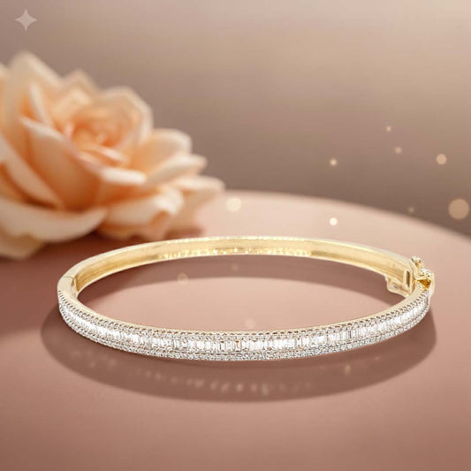 14K Gold Bangle Featuring 1.60ct of Baguette and Round Diamonds