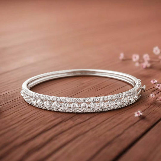 14K Gold Diamond Bangle Featuring 4.10ct of Natural Round Diamonds