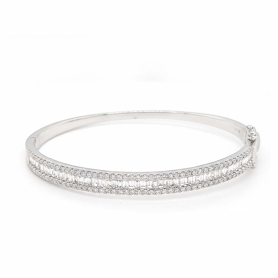 14K Gold Bangle Featuring 2.25ct of Baguette and Round Diamonds