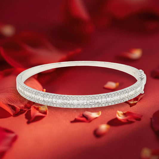 14K Gold Bangle Featuring 2.25ct of Baguette and Round Diamonds
