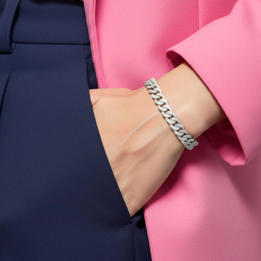 14K Gold Ladies’ Pavé Diamond Cuban Link Bracelet – 3.25ct