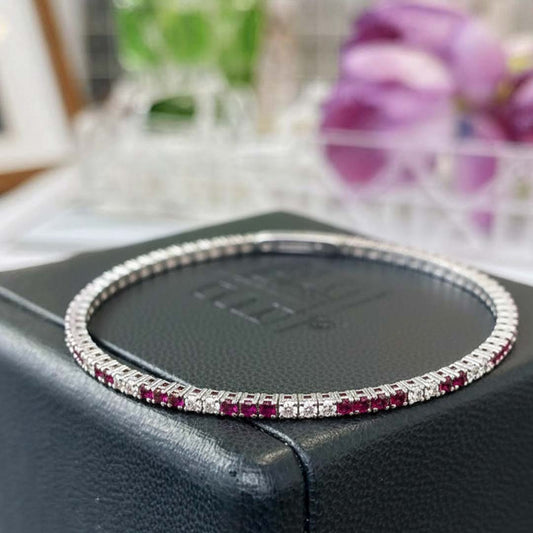 14K White Gold Alternating Ruby and Diamond Bangle (0.77ct Rubies / 0.62ct Diamonds)