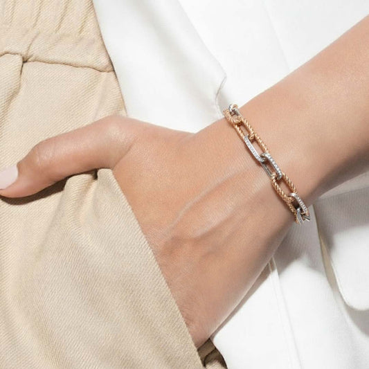 14K Two-Tone Gold Ladies’ Diamond Bracelet – 1.10ct Twisted Link Design