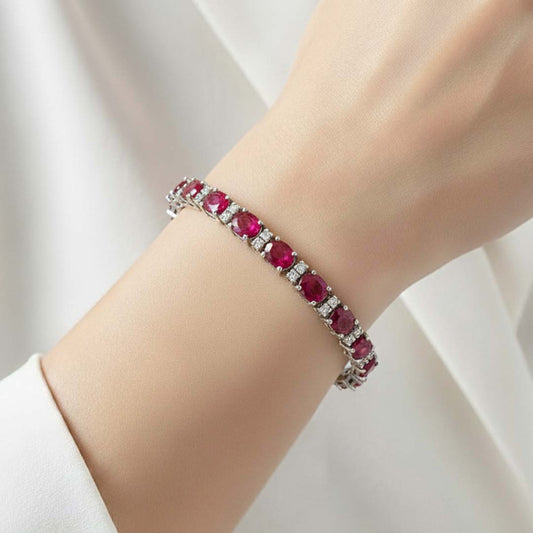 18K White Gold Ruby (4.65ct) and Diamond (0.15ct) Bracelet