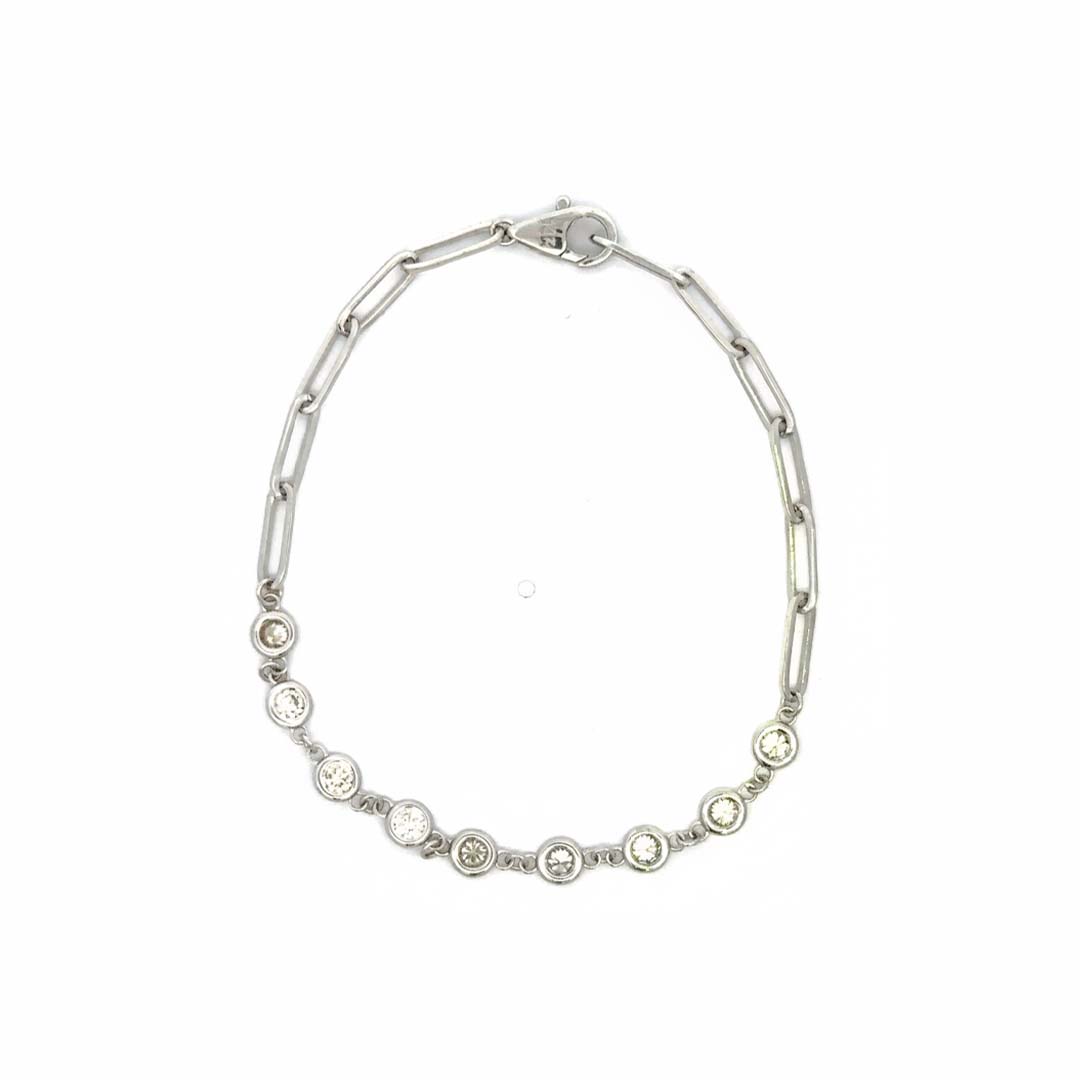 Elegant 14K Gold Diamond Bracelet Featuring 0.75ct Bezel-Set Diamonds & Paperclip Chain