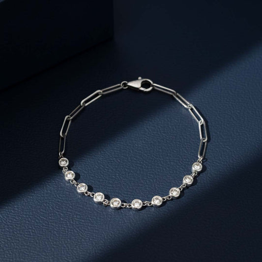 Elegant 14K Gold Diamond Bracelet Featuring 0.75ct Bezel-Set Diamonds & Paperclip Chain