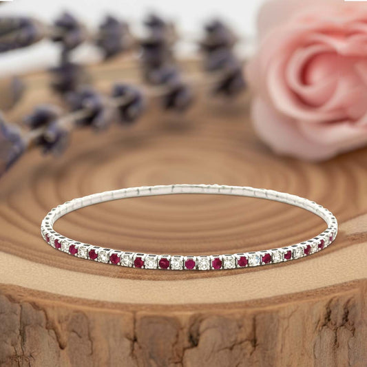 14K White Gold Ruby and Diamond (1.50ct) Bangle Bracelet