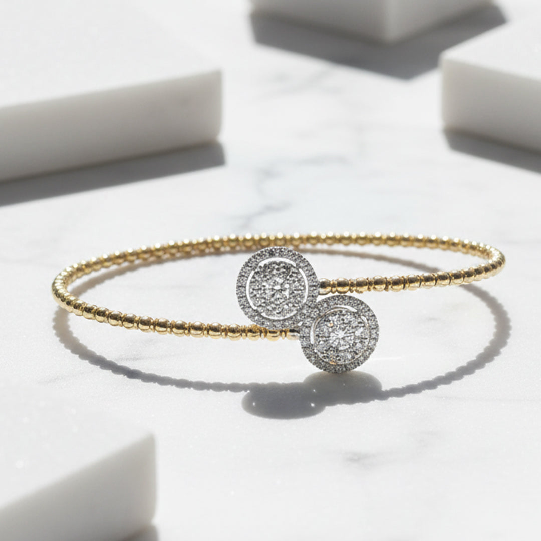 14KT Gold Flexible Diamond Bangle with Double Halo Design (1.00 CTW)