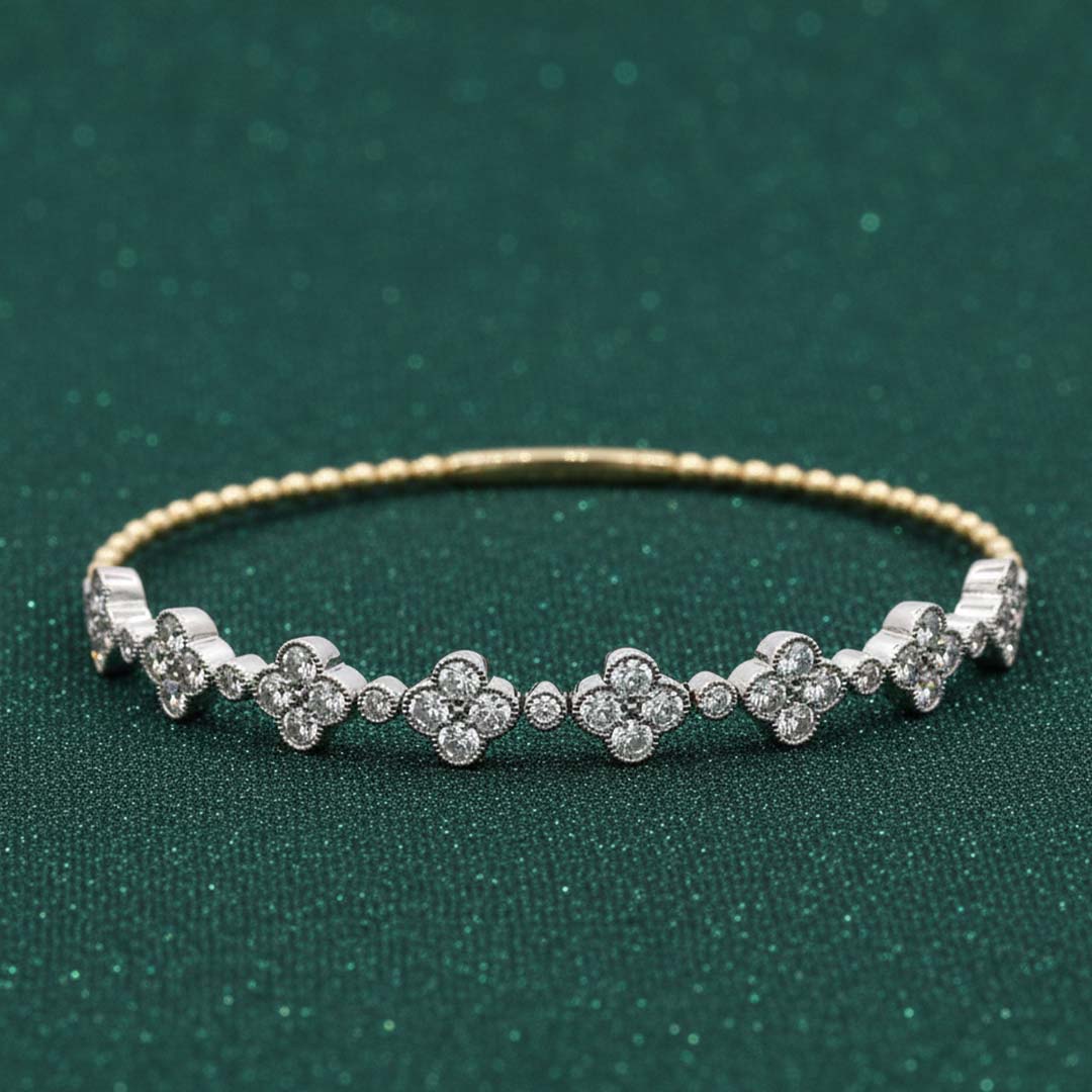 14KT Gold Flexible Diamond Bangle with Floral Design (3.04 CTW)