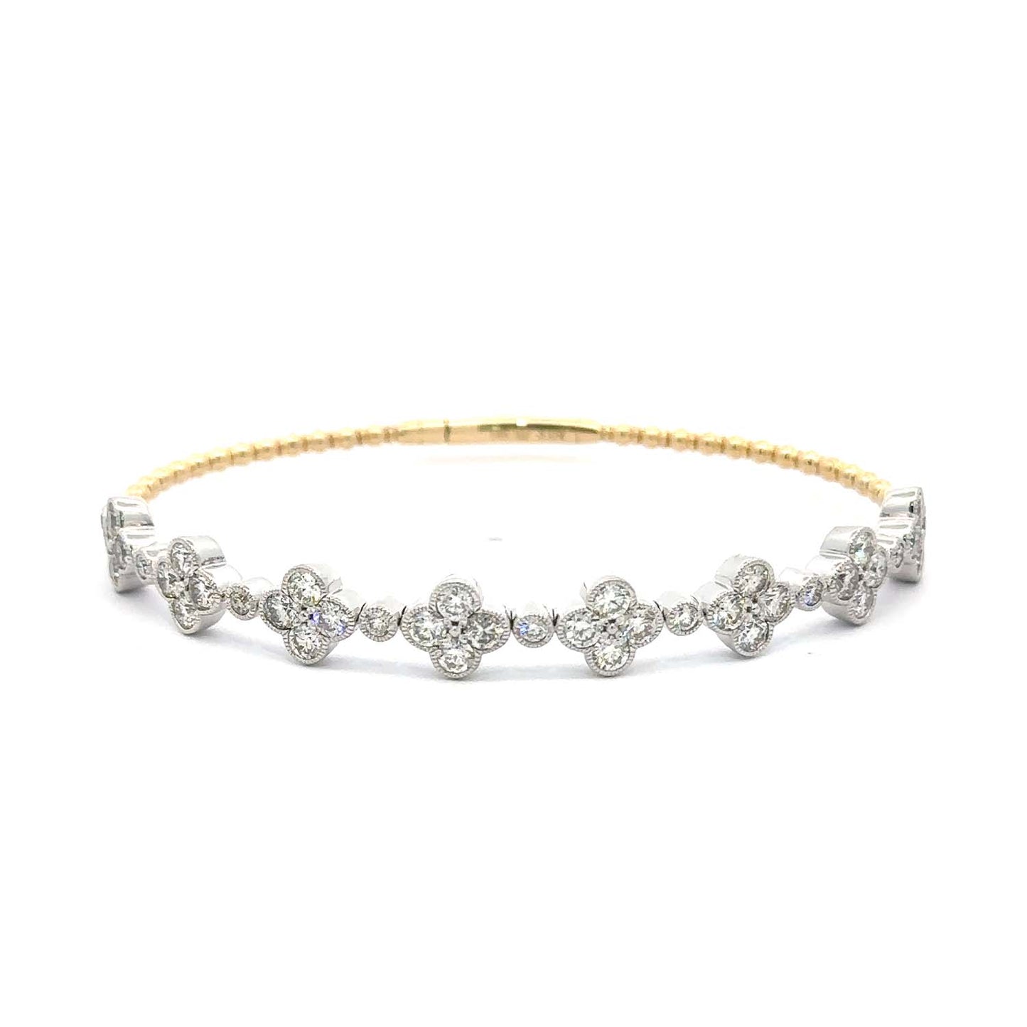 14KT Gold Flexible Diamond Bangle with Floral Design (3.04 CTW)
