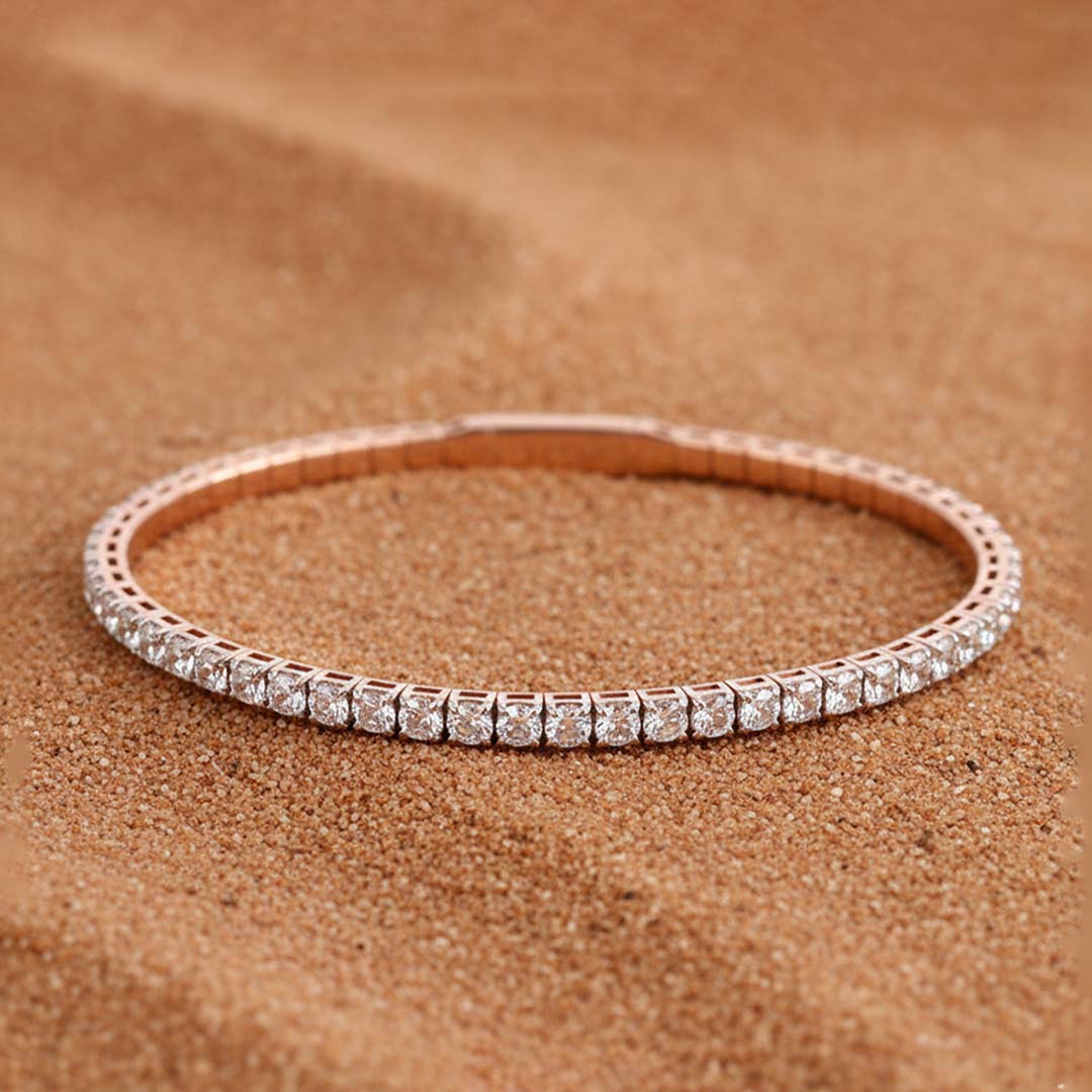 14KT Gold Women’s Diamond Bangle– Flexible Full Diamond Design (5.00 CTW)