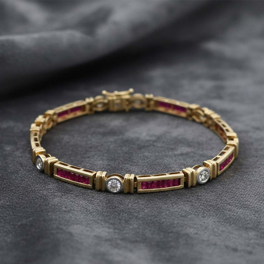 14KT Two-Tone Gold Ruby & Diamond Bracelet – 4.40 cts Total
