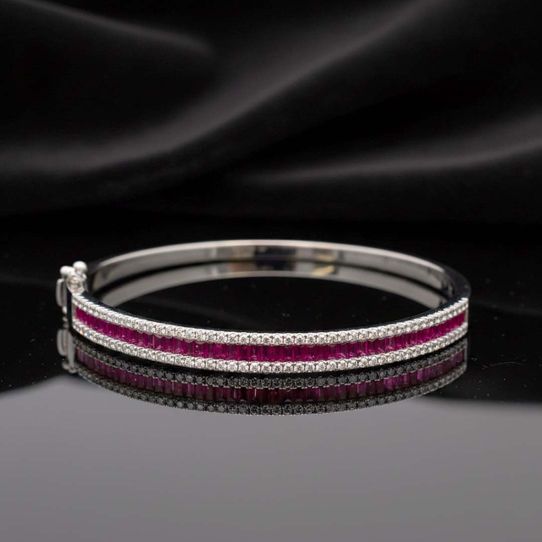 14KT White Gold Ruby & Diamond Bangle – 3.00 cts Diamonds