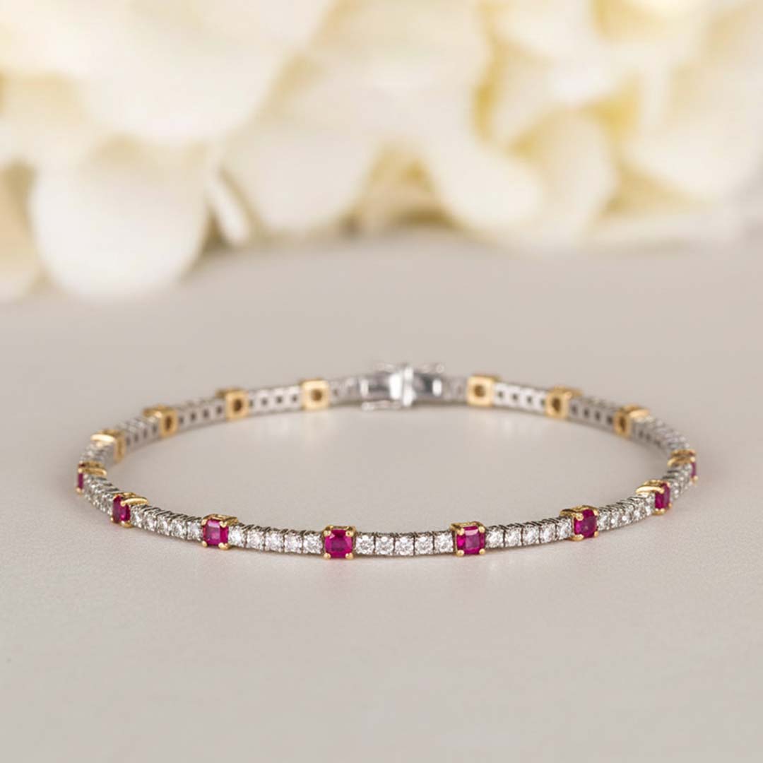 14KT Two-Tone Gold Ruby & Diamond Bracelet (RB: 1.39cts / DIA: 1.18cts)