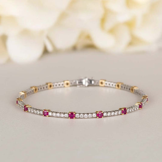 14KT Two-Tone Gold Ruby & Diamond Bracelet (RB: 1.39cts / DIA: 1.18cts)