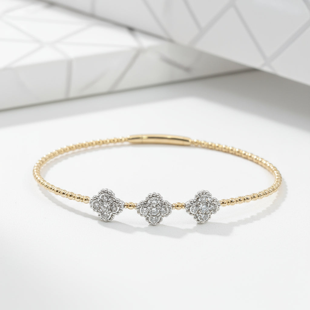 14KT Gold Diamond Bangle for Women (0.50 CT TW) – Flexible Clover-Inspired Design