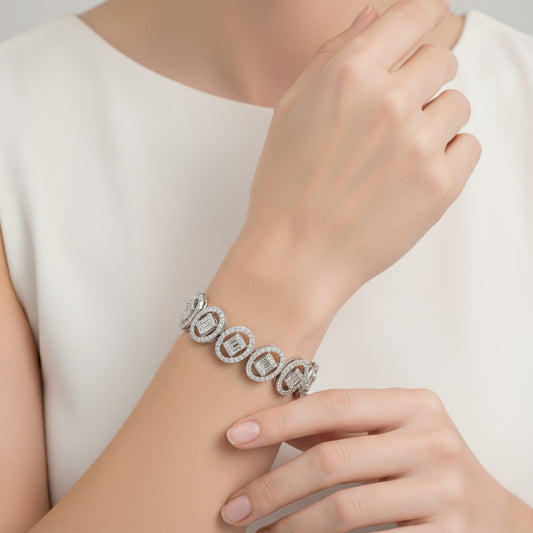 14KT White Gold Baguette and Round Diamond Cluster Bracelet (9.55 CT TW)