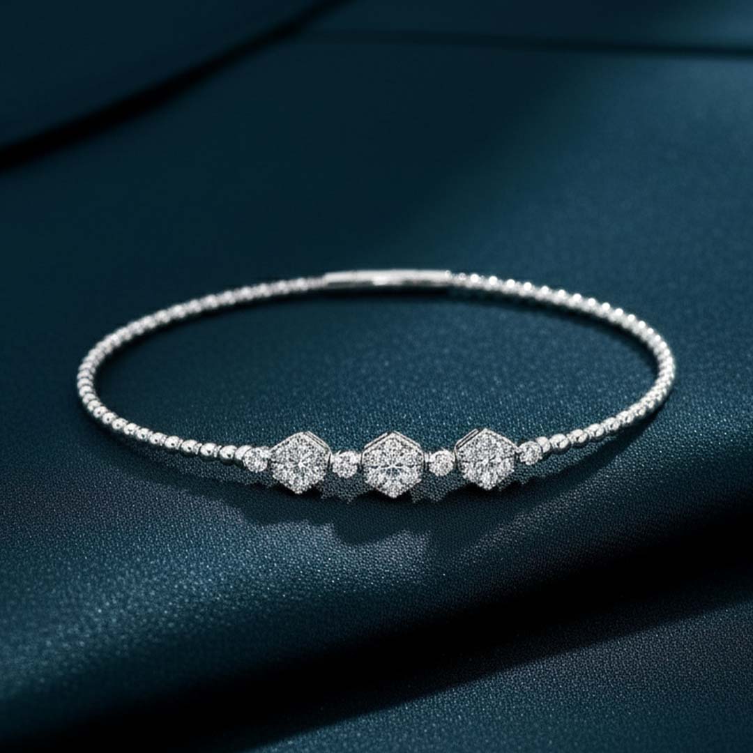 Timeless Half-Way Flexible Diamond Bangle in 14KT Gold with Handcrafted Detailing (0.56 CT TW)