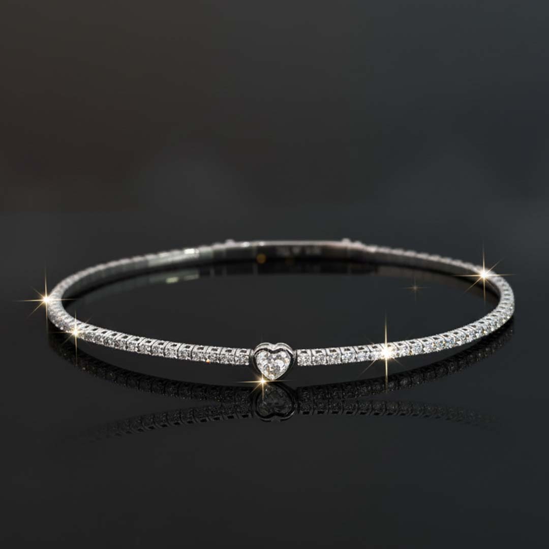 14KT Gold Flexible Diamond Bangle with Heart-Shaped Centerpiece (0.63 CT TW)