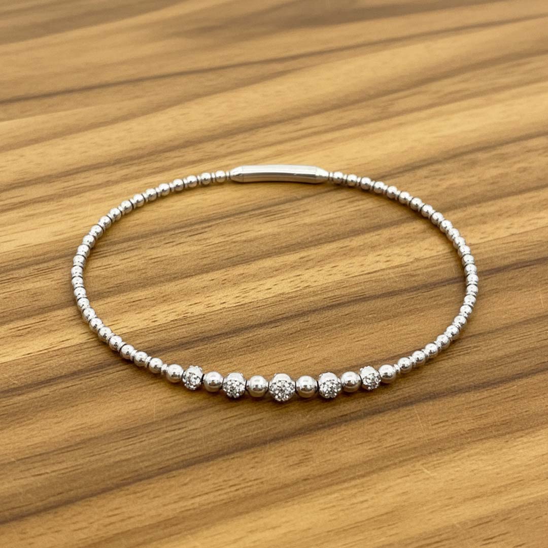 14KT Gold Half-Way Flexible Diamond Bangle with Modern Detailed Design (0.20 CT TW)
