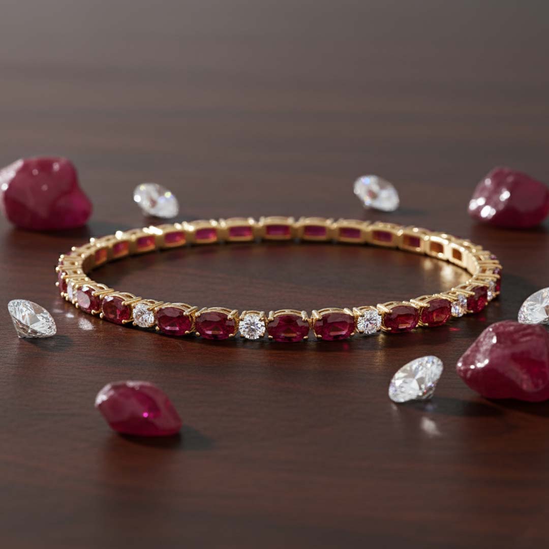 14KT Yellow Gold Ruby and Diamond Flexible Bangle – A Timeless Statement of Elegance