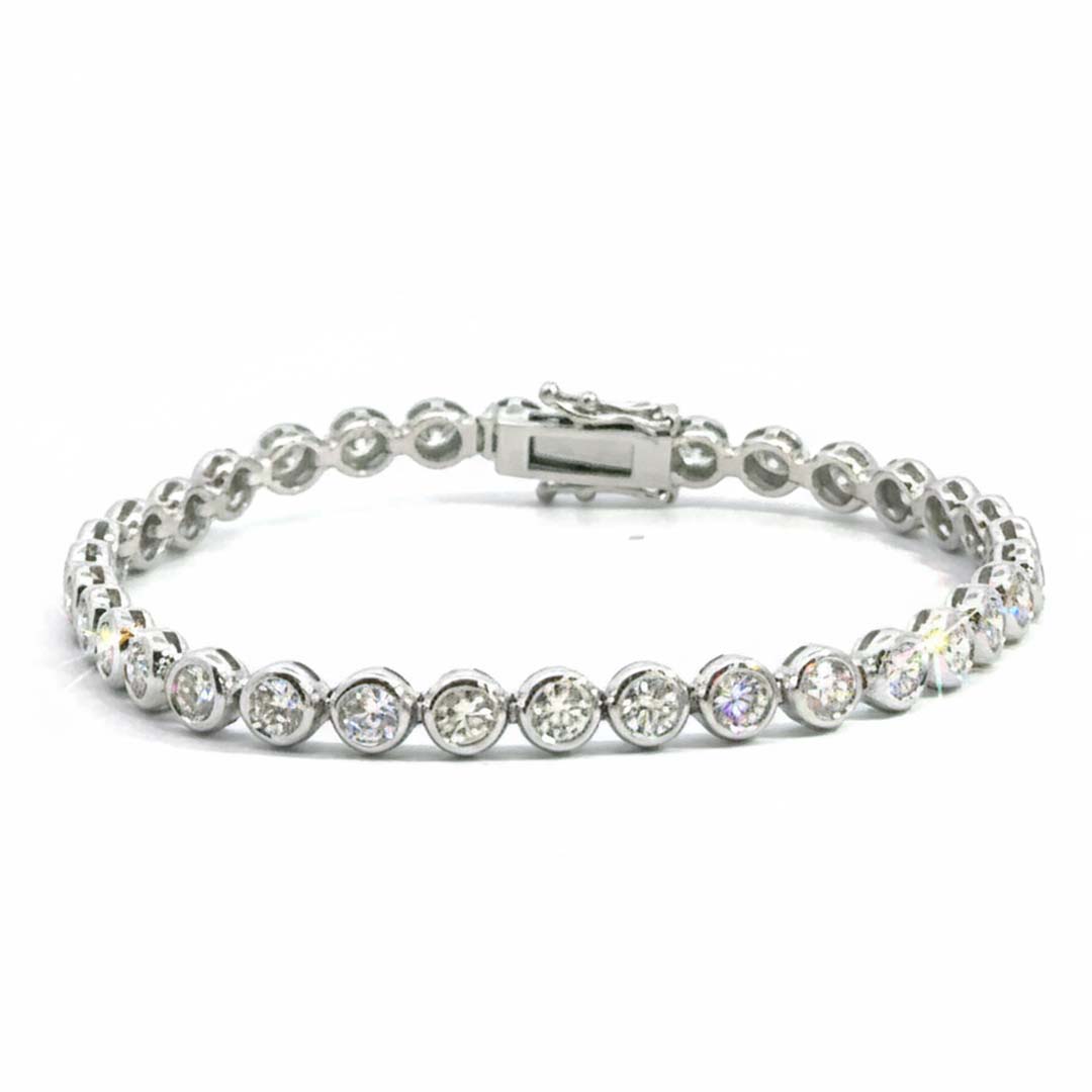 14K Solid Gold Bezel-Set Diamond Tennis Bracelet – 5.40ct