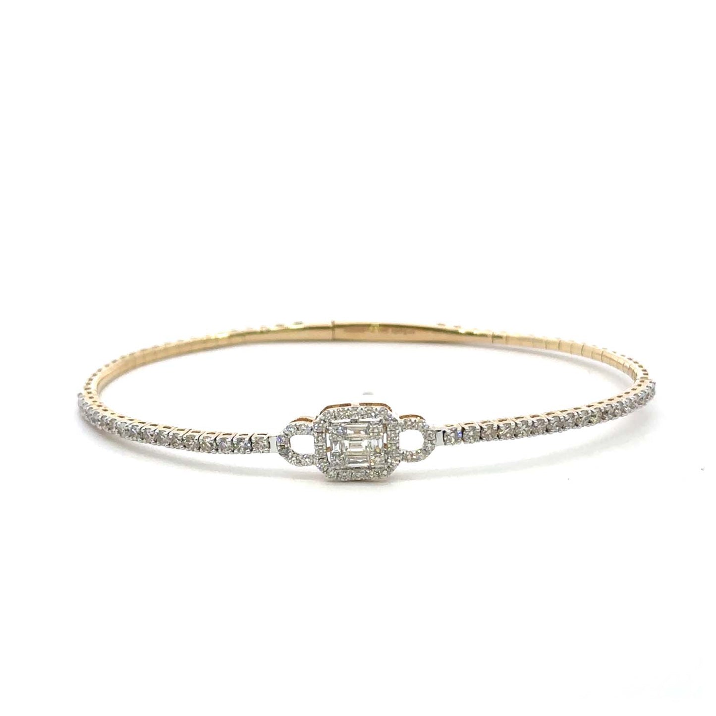 14KT Gold Flexible Diamond Bangle with Emerald-Cut Inspired Centerpiece (1.40 CT TW)
