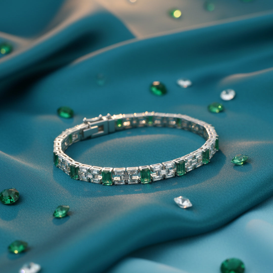 14KT White Gold Emerald and Diamond Art Deco Bracelet (EM 4.15 cts / DIA 3.60 cts)