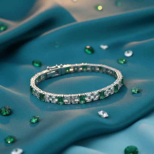 14KT White Gold Emerald and Diamond Art Deco Bracelet (EM 4.15 cts / DIA 3.60 cts)