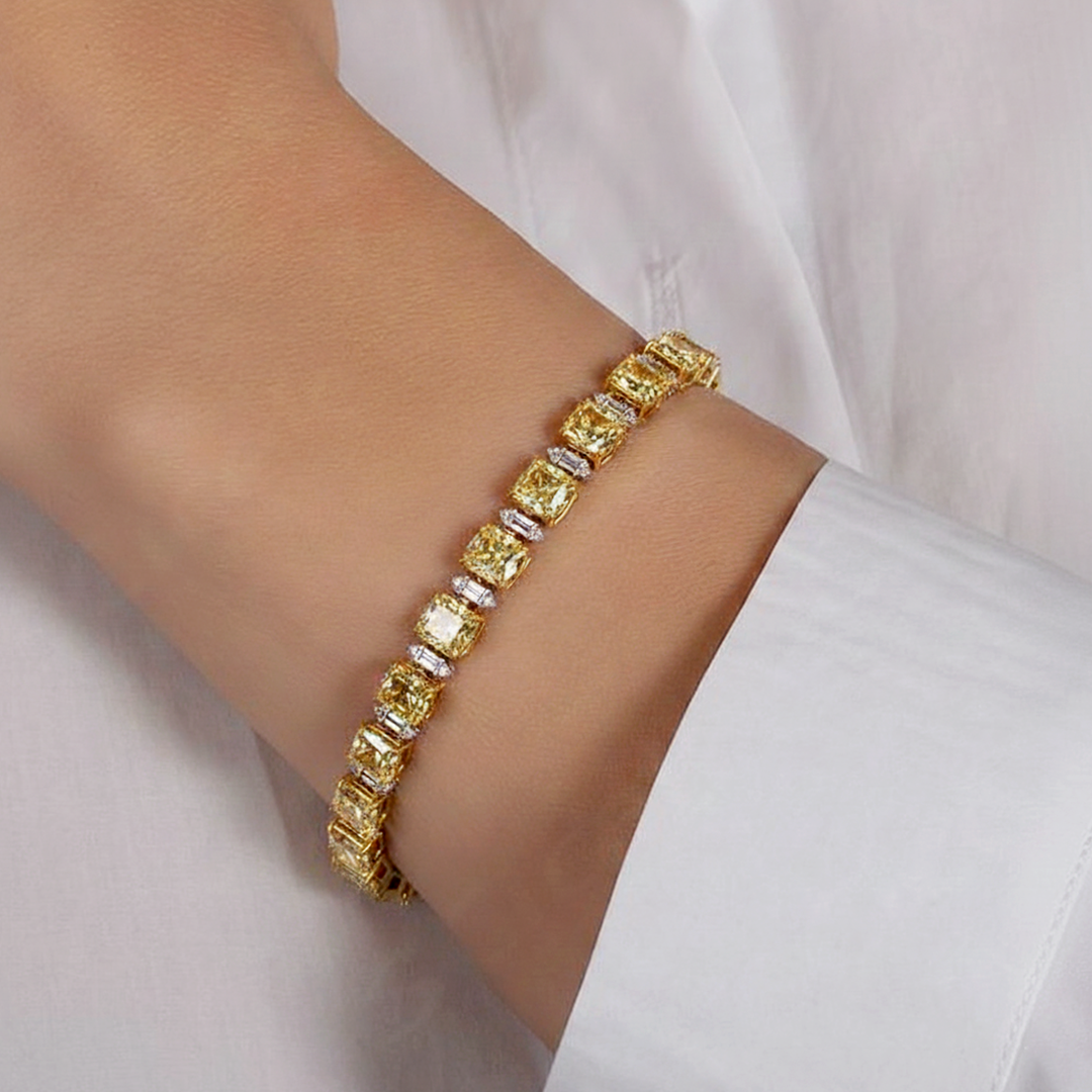 18K Gold Fancy Yellow Diamond Bracelet – 22.515 CTs with 0.82 CTs White Diamonds