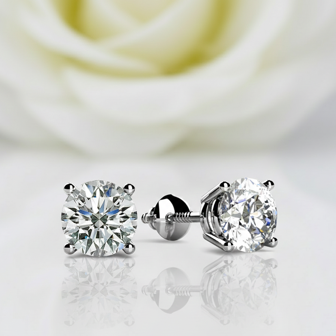 14K White Gold 1.80CT Diamond Stud Earrings Four-Prong Screw Back