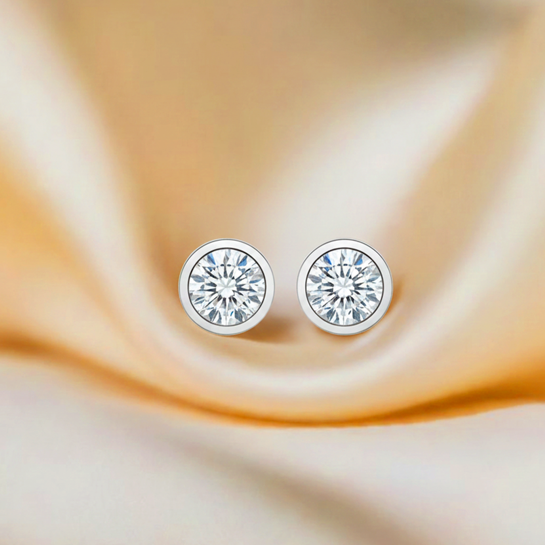 14K White Gold 2.03CT Bezel-Set Round Diamond Stud Earrings