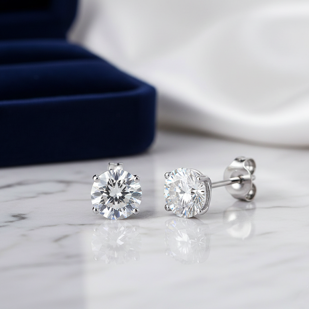 14K White Gold 1.03CT GIA Certified Martini Diamond Stud Earrings