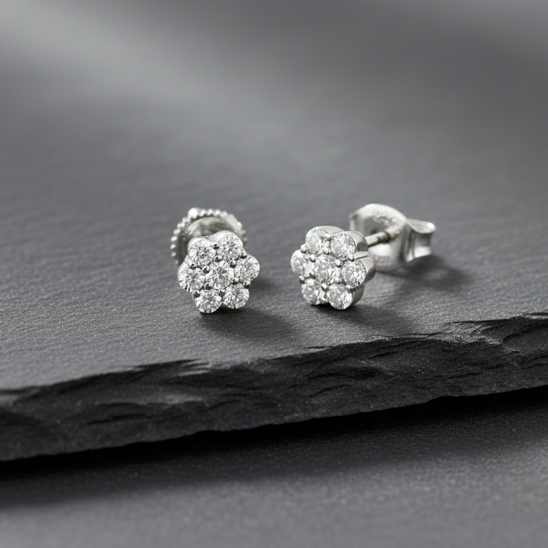 ✨ 0.50 CT Diamond Bouquet Screw-Back Stud Earrings – 14KT WG ✨