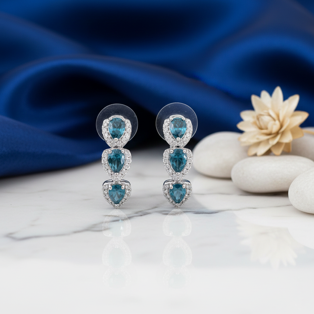 14K WG Pear Halo Drop Earrings with Blue & White Diamonds