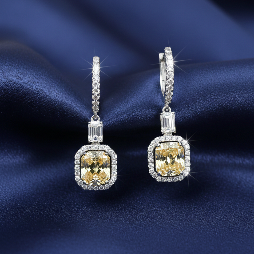 18KT Two-Tone Drop Earrings with Emerald-Cut Yellow Diamonds