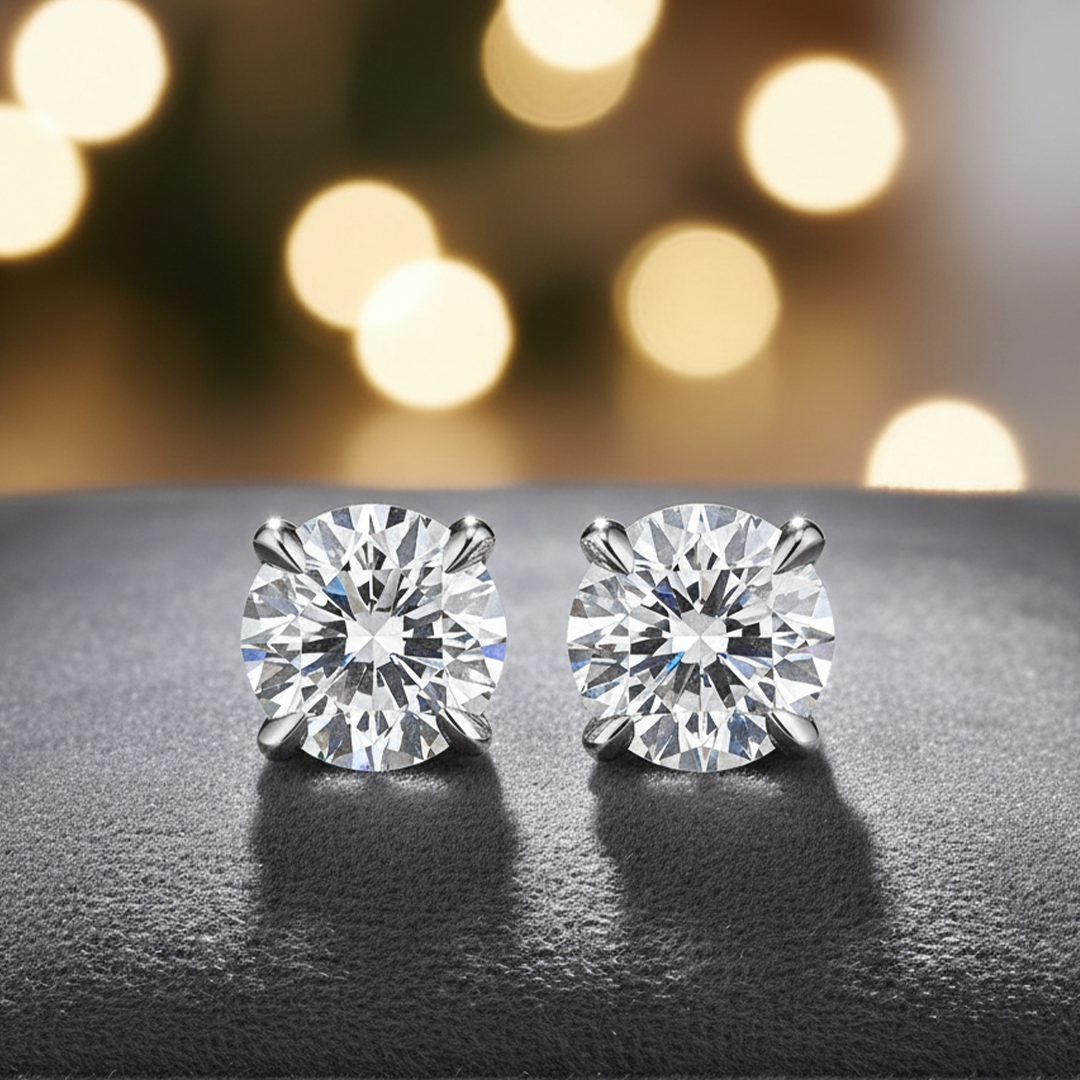 14K White Gold 3.44CT IGI-Certified Diamond Stud Earrings Four Prong