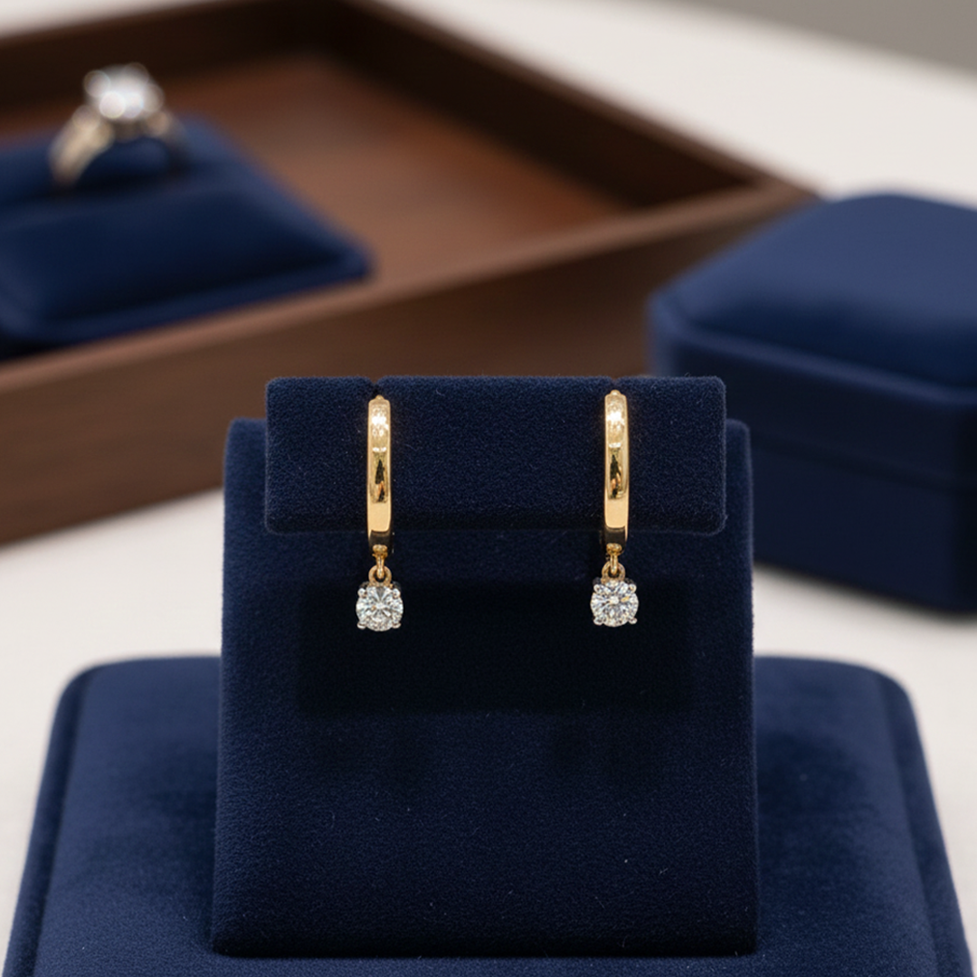 ✨ Diamond Drop Earrings – 14KT Yellow Gold (0.19 CTS) ✨