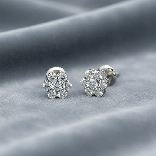 ✨ 1.00 CT Diamond Cluster Stud Earrings – 14KT White Gold ✨