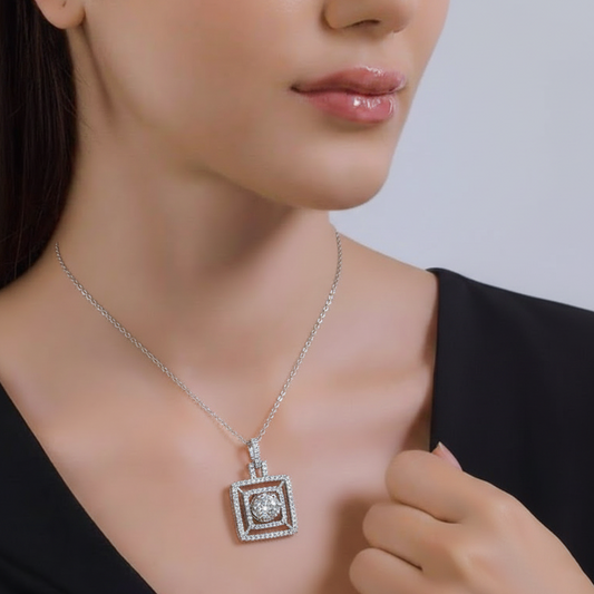Diamond Geometric Double Halo Pendant (3.00 Carats Total Weight)